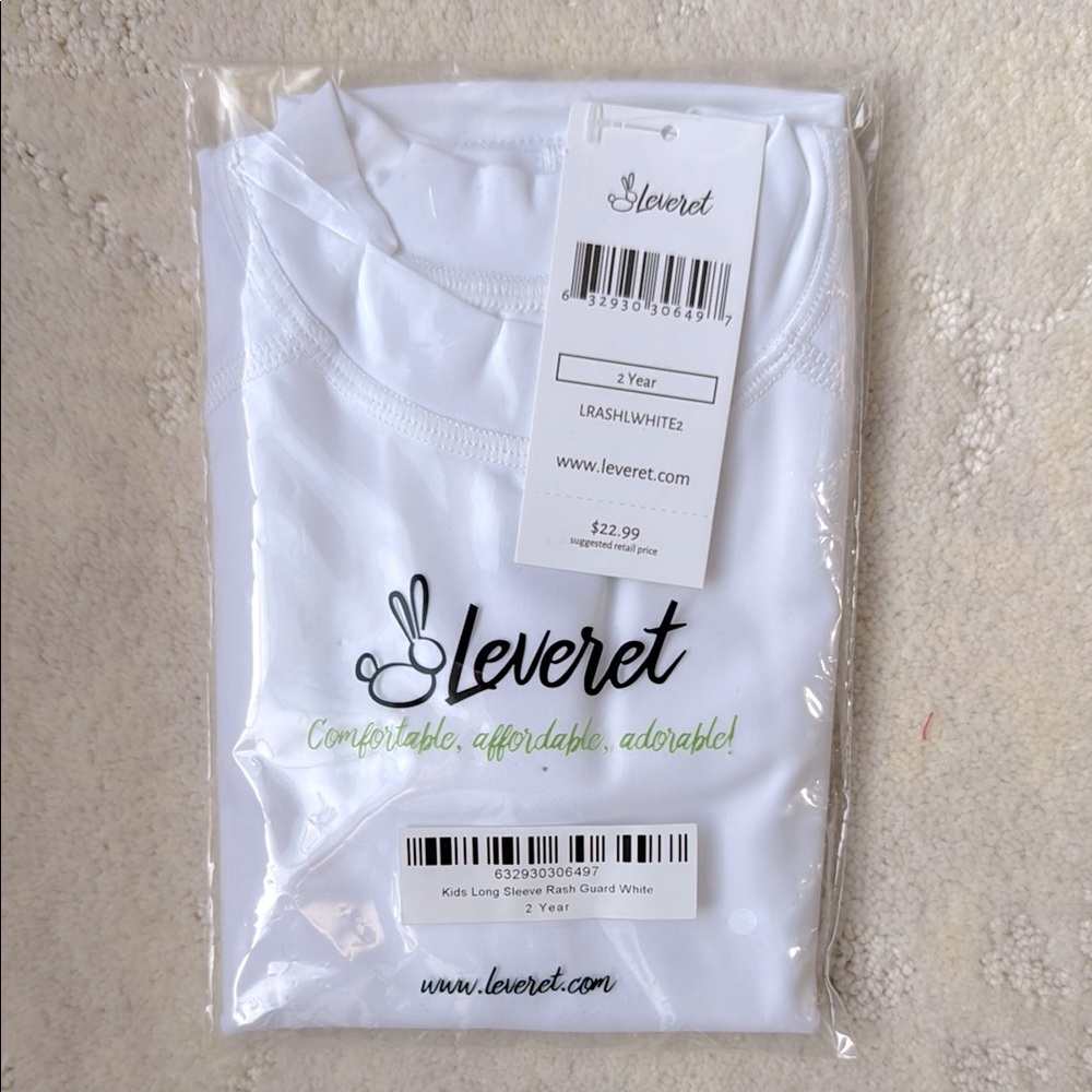 2T White Leveret Kids Long Sleeve Swim Guard Shirt, NWT, New in Package
